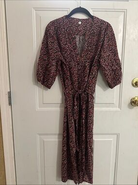 Margaret O'Leary  Floral Midi Dress with Pink & Red Accents